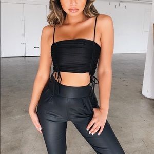 TigerMist Black Scrunchy Tie Crop Tank Top XS